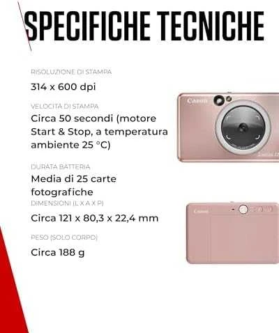 Canon Zoemini S2 mažų nuotraukų spausdintuvas ir fotoaparatas, Rausvo aukso