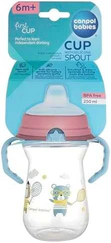 Canpol babies gertuvė su silikoniniu snapeliu FirstCup 250ml BONJOUR PARIS (56/613_blu)