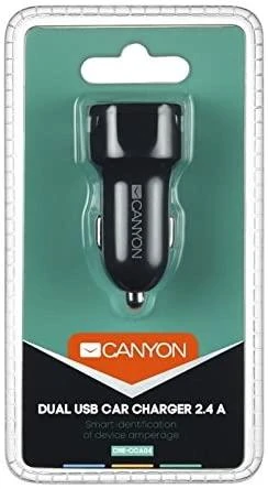 CANYON automobilinis pakrovejas C-04 2.4A/2USB-A Juodas