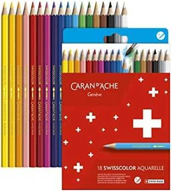Caran d`Arche Swisscolor akvareliniai pieštukai, su akvarelės efektu, šešiakampiai, 18 vnt., įvairių spalvų