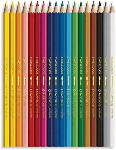 Caran d`Arche Swisscolor akvareliniai pieštukai, su akvarelės efektu, šešiakampiai, 18 vnt., įvairių spalvų