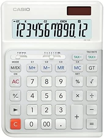 Casio DE-12E-WE baltas stalinis skaičiuotuvas