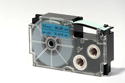 Casio XR-12BU1 etikečių juostelė Juoda ant mėlynos