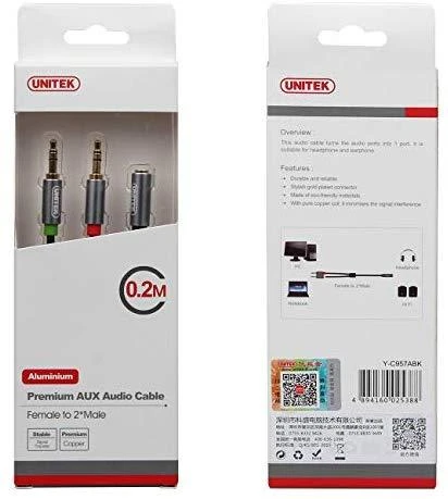 UNITEK Y-C957ABK Unitek Cable miniJack 3,5mm (F) - 2x 3,5mm (M) Y-C957ABK