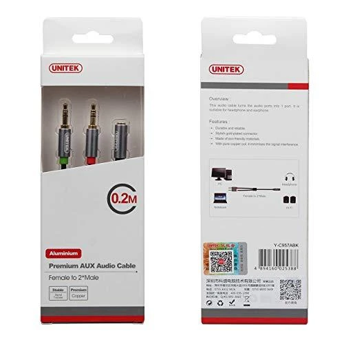 UNITEK Y-C957ABK Unitek Cable miniJack 3,5mm (F) - 2x 3,5mm (M) Y-C957ABK
