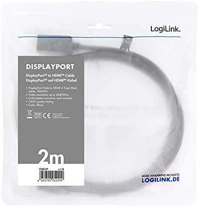 LOGILINK CV0127 LOGILINK - DisplayPort laidas, DP 1.2 iki HDMI 1.4, juodas, 2m