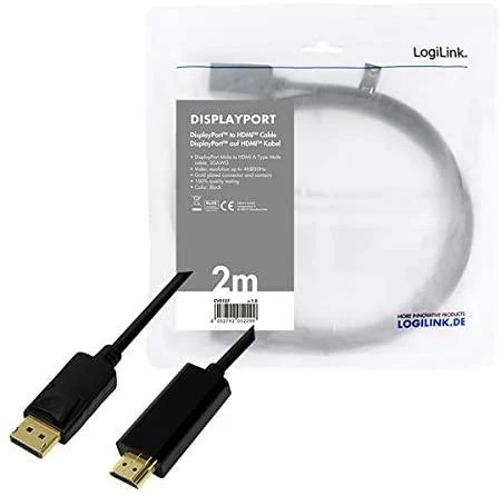 LOGILINK CV0127 LOGILINK - DisplayPort laidas, DP 1.2 iki HDMI 1.4, juodas, 2m