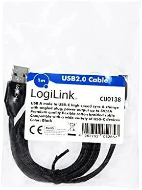 LOGILINK CU0137 LOGILINK – USB 2.0 kabelis USB-A kištukas su USB-C (90 kampu) kištukas, 0,3 m