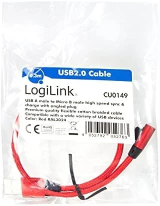 LOGILINK CU0149 LOGILINK – USB 2.0 į mikro-USB (90 kampu) kištukas, 0,3 m