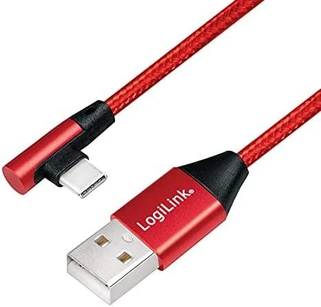 LOGILINK CU0146 LOGILINK – USB 2.0 kabelis USB-A kištukas iki USB-C (90 kampu) kištukas, raudonas, 1 m