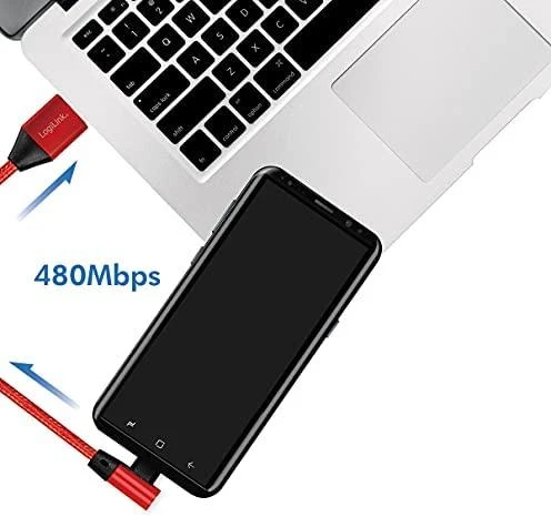 LOGILINK CU0146 LOGILINK – USB 2.0 kabelis USB-A kištukas iki USB-C (90 kampu) kištukas, raudonas, 1 m