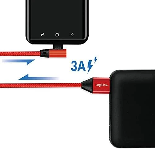 LOGILINK CU0146 LOGILINK – USB 2.0 kabelis USB-A kištukas iki USB-C (90 kampu) kištukas, raudonas, 1 m