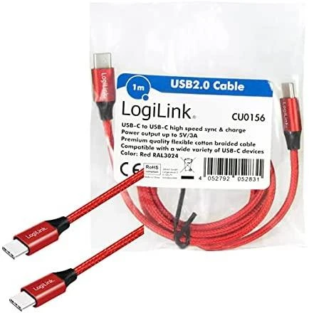 LOGILINK CU0156 LOGILINK – USB 2.0 laidas, USB-C į USB-C, raudonas, 1 m