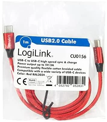 LOGILINK CU0156 LOGILINK – USB 2.0 laidas, USB-C į USB-C, raudonas, 1 m