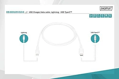 DIGITUS duomenų / įkroviklio kabelis, USB-C - Lightning, MFI