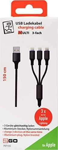 Kabelis USB 2GO USB-A - USB-C + microUSB + Lightning 1.5 m Juodas (797155)