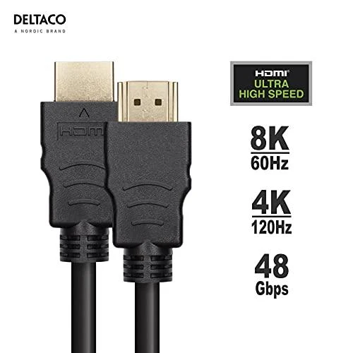 HDMI kabelis DELTACO ULTRA High Speed, 48Gbps, eARC, QMS, 8K 60Hz, 4K 120Hz, 3m, juodas / HU-30