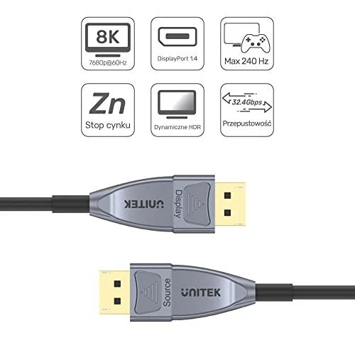 UNITEK C1616GY optinis kabelis DisplayPort 1.4 AOC 8K 10m