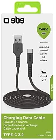 SBS TECABLETC3MTK USB-A - USB-C kabelis 3m - juodos spalvos