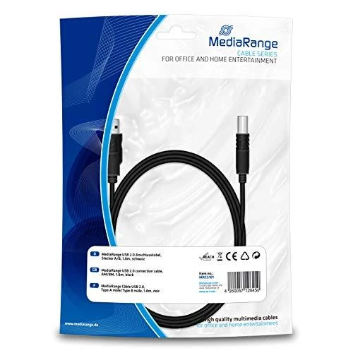 Kabelis USB MediaRange USB-A - USB-B 1.8 m Juodas (MRCS101)