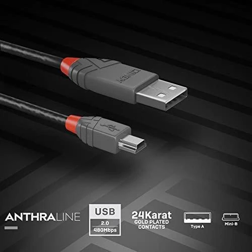 Lindy USB 2.0 kabelis, A tipo į MiniB tipo, antracito spalvos, 1,0 m