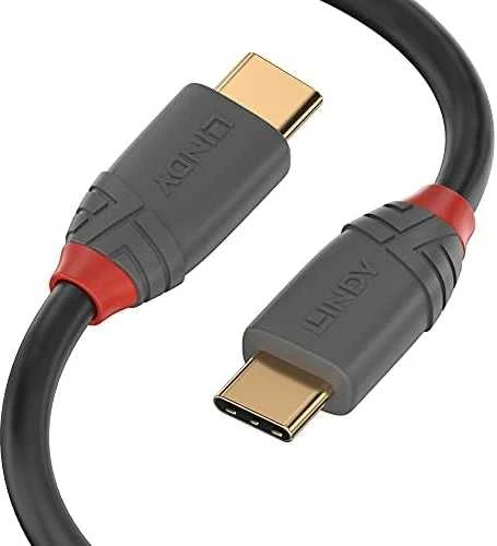 USB Kabelis - LINDY Anthra Line USB 2.0 Type C Laidas, M/M, 60W PD, 480Mbps, 0.5 m, Juodas