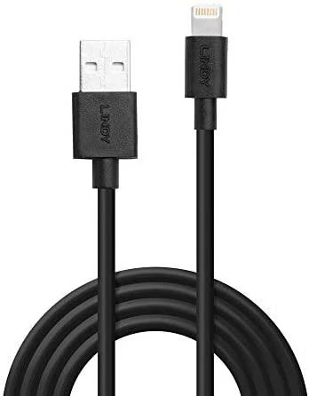 USB Kabelis - LINDY USB Type A į Lightning Laidas, M/M, 480Mbps, Patvarus PVC, 3 m, Juodas