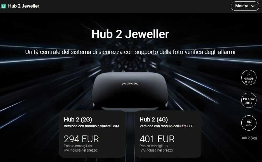 Išmanusis valdiklis - signalizacija Ajax Hub 2 Plus, Juodos spalvos