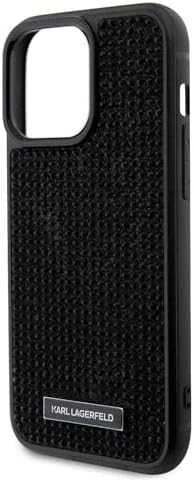 Karl Lagerfeld dėklas, skirtas iPhone 15 Pro 6,1 KLHCP15LHDSPLK juodos spalvos kietas dėklas , skirtas Rhinestone Logo Metal Plate