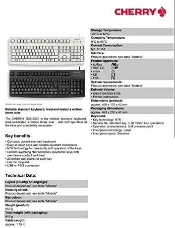 Klaviatūra Cherry G83-6105Lungb-2 UK USB Juodas