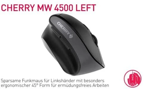 „Cherry MW 4500“ ergonomiška bevielė vertikali pelė kairiarankiams, 6 mygtukai, juoda JW-4550 / MS-187-L