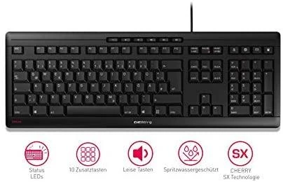 CHERRY JK-8500 klaviatūra USB QWERTZ Vokiečių Juoda