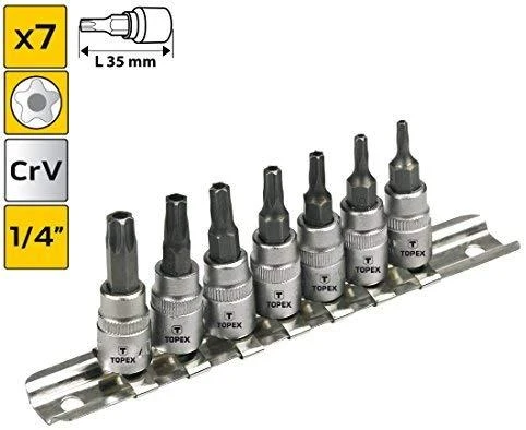 Koncówki Torx antgaliai ant 35 mm lizdo, 7 vnt. rinkinys