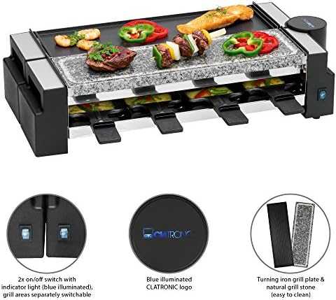 Clatronic raclette grilis 2 viename su akmens ir grilio plokštėmis, 1200 W, RG 3678