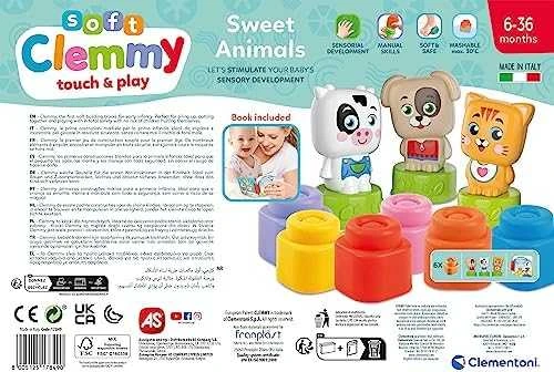 Clementoni kaladėlės Soft Clemmy su knygute "Sweet Animals"