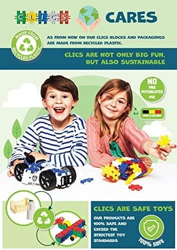 Clics toys Clics Nano Clics Didelis edukacinių konstruktorių rinkinys 25 modeliai, 750 dalių, vaikams nuo 3 metų, patvarus polipropilenas
