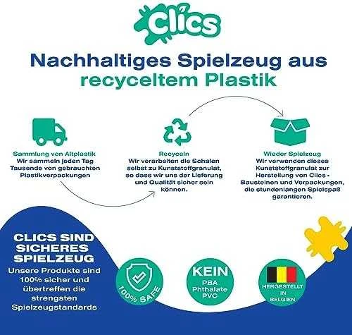 Clics toys Clics Nano Clics Didelis edukacinių konstruktorių rinkinys 25 modeliai, 750 dalių, vaikams nuo 3 metų, patvarus polipropilenas