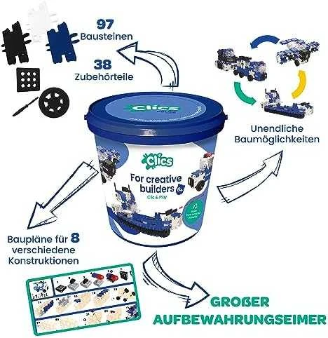 Clics Nano Clics Konstruktorių rinkinys policijos tematika 8in1, 155 detalės, vaikams nuo 4 metų, saugus plastikas, spalvotas