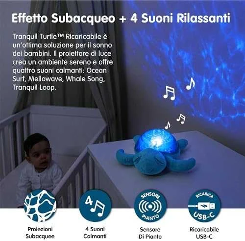 Cloud B migdukas projektorius su garsais Tranquil Turtle, mėlynos spalvos