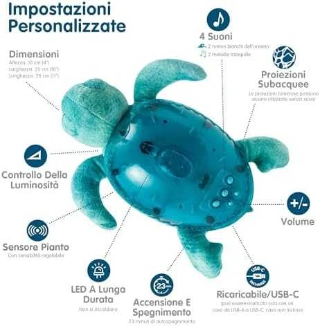 Cloud B migdukas projektorius su garsais Tranquil Turtle, mėlynos spalvos