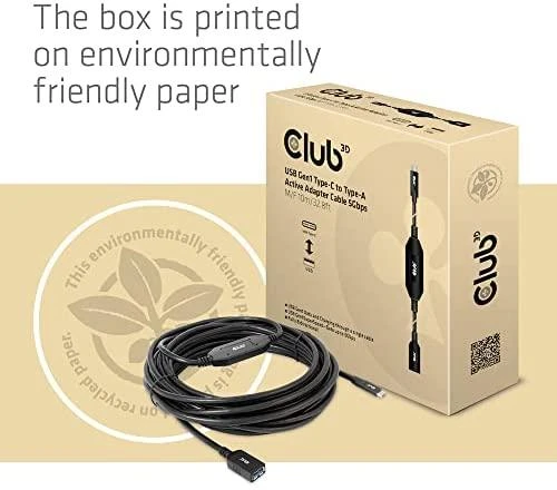 USB kabelis Club 3D USB-A - USB-C 10 m Juodas (CAC- 1538)
