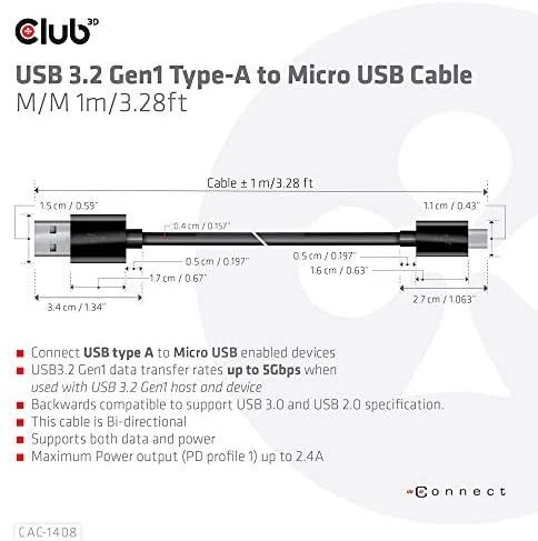 Club 3D CLUB3D USB 3.2 Gen1 A tipo iki mikro USB laidas M/M 1m /3,28ft