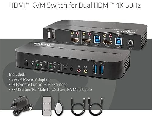 Club 3D Club3D tinklo jungiklis – jungiklis, HDMI KVM jungiklis – dvigubas HDMI 4K 60Hz