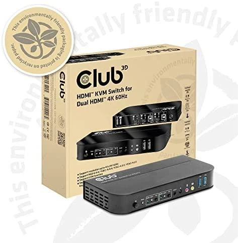 Club 3D Club3D tinklo jungiklis – jungiklis, HDMI KVM jungiklis – dvigubas HDMI 4K 60Hz