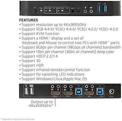 Club 3D Club3D tinklo jungiklis – jungiklis, HDMI KVM jungiklis – dvigubas HDMI 4K 60Hz