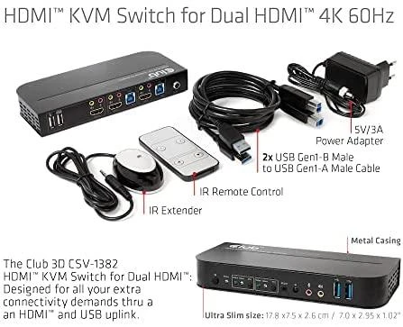 Club 3D Club3D tinklo jungiklis – jungiklis, HDMI KVM jungiklis – dvigubas HDMI 4K 60Hz