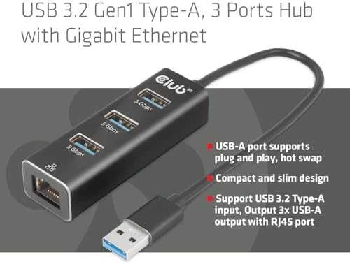 Club 3D Įvesties/išvesties šakotuvas USB3.2 3 prievadų/CSV-1430A CLUB3D