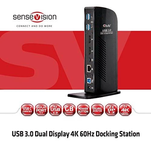 „Club 3D SenseVision“ dvigubo ekrano 4K USB 3.0 stotis / replikatorius (CSV-1460)