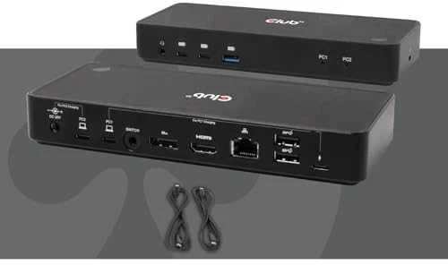 Club 3D Club3D KVM jungiklis 4K60Hz 2x USB-C> HDMI/DP/3xUSB/2xUSB-C/LAN mažmeninė prekyba