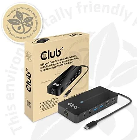 Club 3D CSV-1595 USB GEN1 TYPE-C 7-IN-1 HUB SU 2XHDMI, 2USB GEN1 TYPE-A, 1 RJ45, 1X3.5MM GARSO, 1XUSB GEN1 TYPE-C 100W MOTERIS